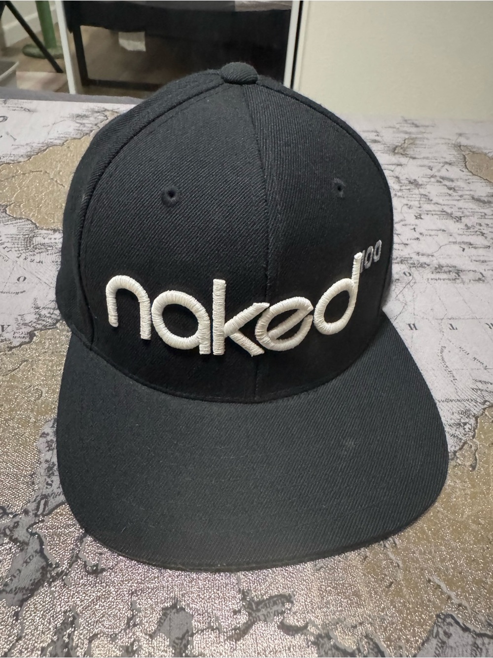 Naked 100 Logo Snapback Hat Baseball Cap Black White Embroidered